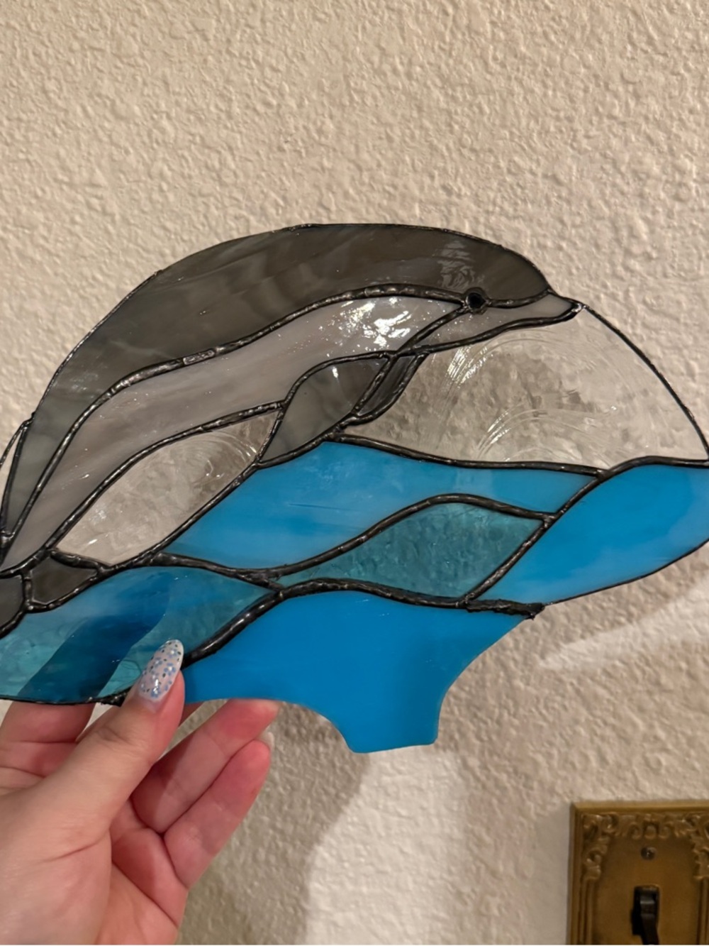 Vintage Stained Glass Dolphin